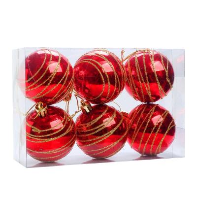 China 6 Pcs Christmas Tree Indoor Decoration Hanging Christmas Ball Ornaments Gold 6cm Red Box Glitter Christmas Balls for sale