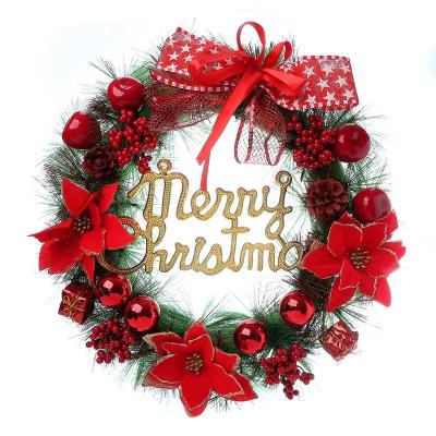 China Artificial Christmas Wreath Christmas Decoration 30cm Christmas Wreath Circle Floral Home Decorative Christmas Wreath With Red Ornaments for sale