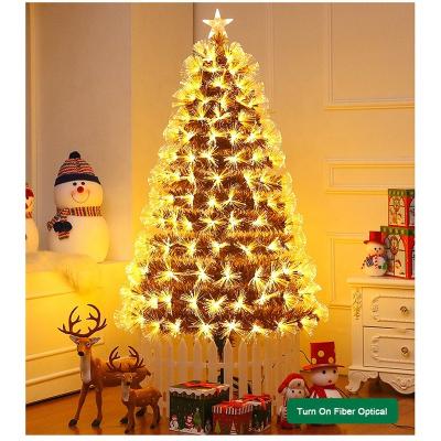 China Fiber Optic Christmas Tree Customized Home Decoration LED Glowing Golden Light 180cm PVC Fiber Optic Artificial Christmas Tree With CE ROHS Te koop