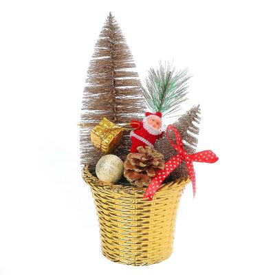 China Small Christmas Tree PVC Brown Artificial Christmas Desktop Home Decoration Artificial Table Decorate Mini Bonsai Small Desktop Mini Green Christmas Tree for sale