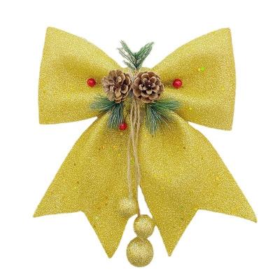 China Christmas Indoor Decoration in Christmas Tree Decoration 30cm Running Bow for Wreath Garland Christmas Tree Topper with Pine Cones Christmas Bow for sale