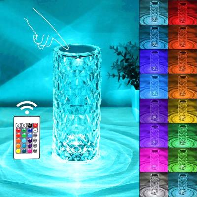 China Morden Amazon Warm Home Decor Rechargeable Rose Crystal Desk Lamp Bedroom Bedside Colors 16 Touch Crystal Night Light With Usb Port for sale