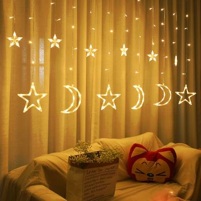 China Decoration Twinkle Star 300 Led Light Moon Icicle Curtain String Light And Window Curtain String LED Star For Christmas Holiday Wedding for sale