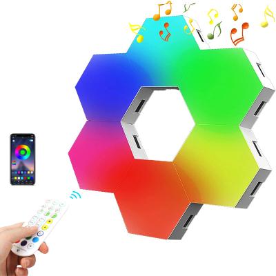 China Fashion DIY Creative Smart APP and Voice Control Music Timing Quantum Honeycomb Luz Hexagonal LED Night Light Gift Ambient Wall Panel for sale