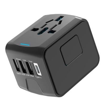 China Fashion Universal Residential/Multi-Purpose Portable World Travel Adapter with 3 USB and Type-C USB Smart Charger Plug Electrical Outlet for sale