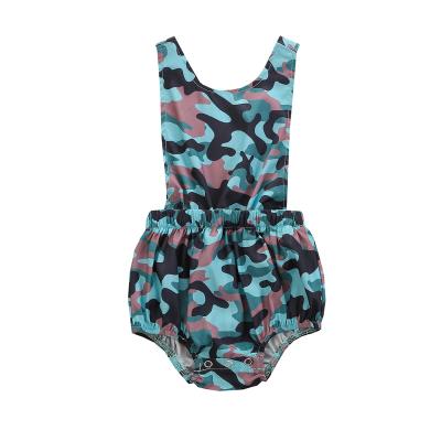 China Summer Babygirl Cotton Infants&Toddlers Backless Costume Soft Army Multicolor Soft Sleeveless Newborn Blue Leisure Romper Infants&Toddlers Costume for sale