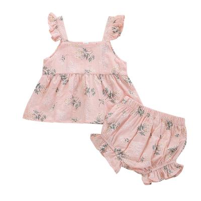 China Anti-Shrink Summer Baby Newborn Pajamas Sets 2 Piece Kids Waffle Summer Clothing Outfits Soft Taffeta Cotton Flower Suit Set for sale