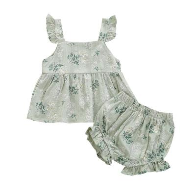 China Summer Anti-Shrink Baby Pajamas Newborn Bohemian 2 Pieces Infants Kids Clothes Outfits Soft Taffeta Cotton Flower Suit Set for sale