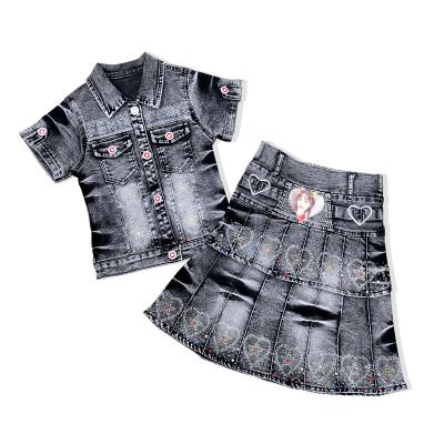 China Breathable Design Girls Boutique Professional Clothing Sets Summer Jean Suit For Girls 2022 for sale