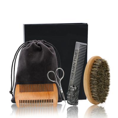 China Shaving Set 4 Pcs Boar Beard Brush And Comb Men Grooming Kit Shaving Set for sale