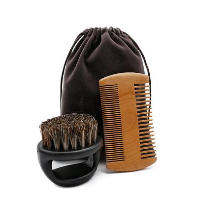 China Beard Grooming Kit Natural Wood and Color Boar Hair Beard Comb and Brush Set for Men for sale