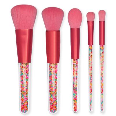 China Angular Blush Transparent Handle Candy Makeup Brushes With PVC Custom Glitter Makeup Cosmetic Bag for sale