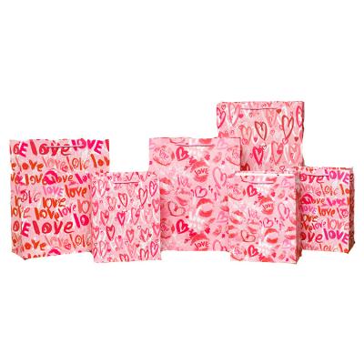 China Wholesale New Style Recyclable Luxury Pink Paper Bag Valentine's Day Gift Packaging Hand Held Paper Bag for sale