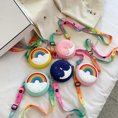 China Toddler Girls Rubber Small Purses Small Kids Cross - Body Bags Kids Shoulder Bags Rainbow Circle Clips Toddler Girls Purses for sale