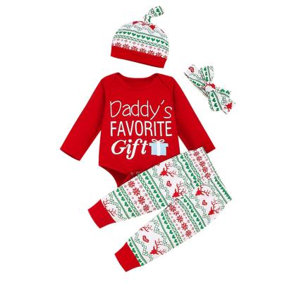 China Cotton Baby Christmas Printed Long Sleeve Harpies + Plaid Pants 4 Sets for sale