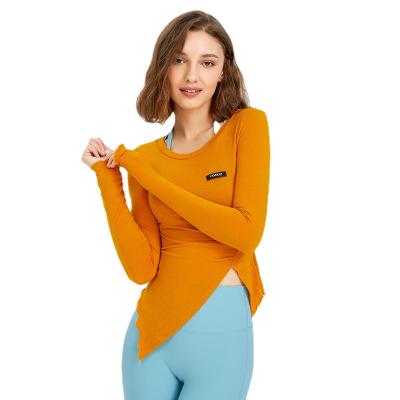 China New Sweat-Wicking Fitness Use Women's Yoga Tight Sexy Drop Long Sleeve Quick Dry T-Shirt Running Training Blazer for sale