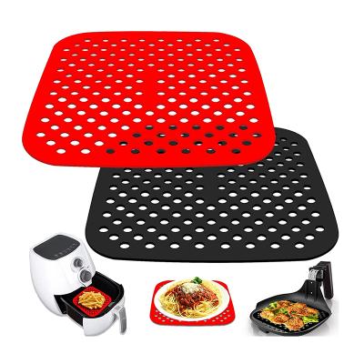 China 7.5 8.5inch Viable Pan Lining Air Fryer Silicone Frying Square Reusable Pad Non-Slip Air Fryer Liners for sale