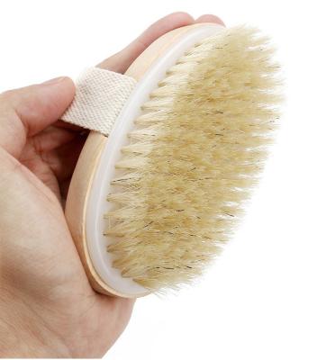 China EXFOLIATE Dry Body Soft Natural Wooden Bristle Brush Handle Bath Shower Brush for sale