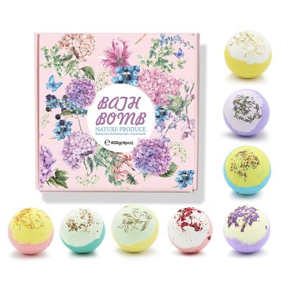 China Hotel Spa Home Spa OEM Gift Set Colorful Flower BathBomb All Natural Organic Bubble Hemp Fizzy Bath Bombs for sale