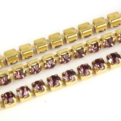 China Flatback Light Up Amethyst Crystal Rhinestone Chain Trim 2mm By The Yard for sale