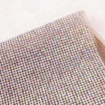 China 2020 Pointback Crystal 2mm Shiny Adhesive Sheets Hot Fix AB Rhinestone Mesh Sheet for sale