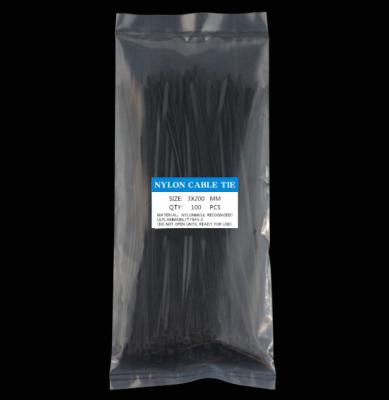 China Used to bundle cables 3x200 mm nylon self-locking black plastic cable tie for bundle and fix cables for sale