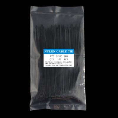 China Used for bundling 3x150 mm black nylon self-locking plastic cables cable tie for wire management for sale