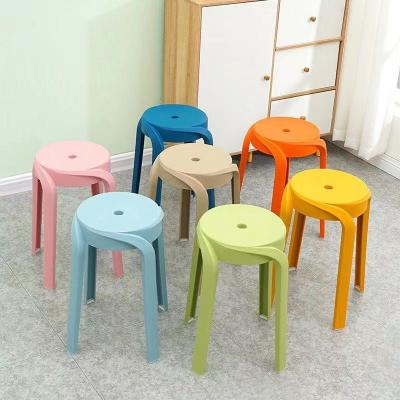 China Household Round Chair Stool Storage Foot High Single Stacking Plastic Stool Nordic Thick Plastic Living Room Plastic Bench for sale