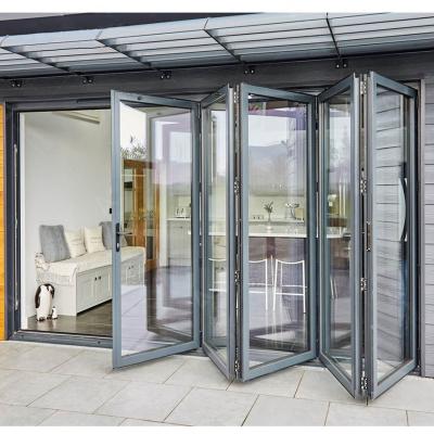 China Heat Insulation Interior Soundproof Patio Doors Double Glass Balcony Soundproof Aluminum Folding Doors for sale