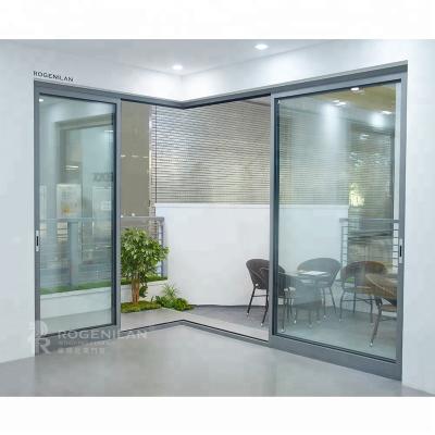 China Modern Thermal Corner Balcony Ultra Narrow Break Frame Aluminum Sliding Glass Doors for sale