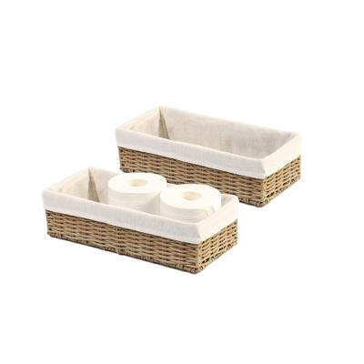 China Viable Wholesale Natural Rectangle Storage Baskets Bathroom Plastic Woven Basket for sale