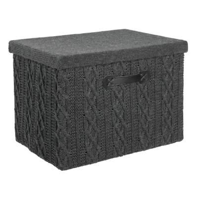 China Custom Natural Gray Knitting Stackable Storage Basket Household Storage Stackable Storage Box with Handle and Cover for sale