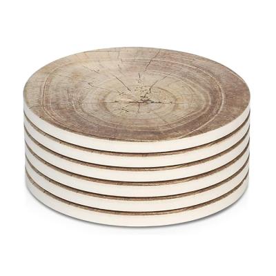 China Sustainable Wholesale Custom Natural Wooden Drink Coaster Round 6 Piece Absorbing Coaster Set for sale