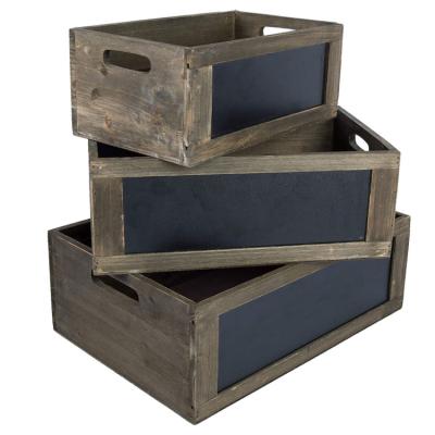 China China Country Style Crates Natural Brown Wood 3 Pieces Set With Chalkboard Front Panel And Hollow Handle for sale