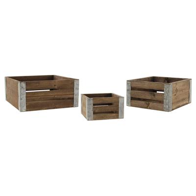 China China Rustic Natural Rectangle Crate Wooden Boxes Square Wooden Slats Set of 3 for sale