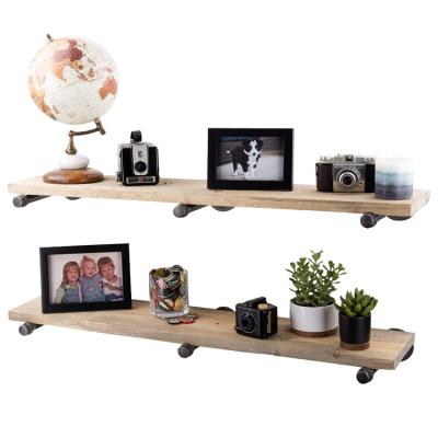 China Modern Design Style Rectangle Industrial Pipe Shelves Storage Floating Wooden Book Shelves Set of 2 for sale