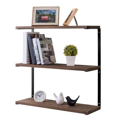 China Storage Metal Black Rectangle Wall Shelves Wall Mounted Wooden Floating Book Shelves for sale