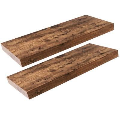 China Rustic Natural Brown Hanging Storage Shelf With Invisible Bracket Wood Furniture Shelf Set Of 2 for sale