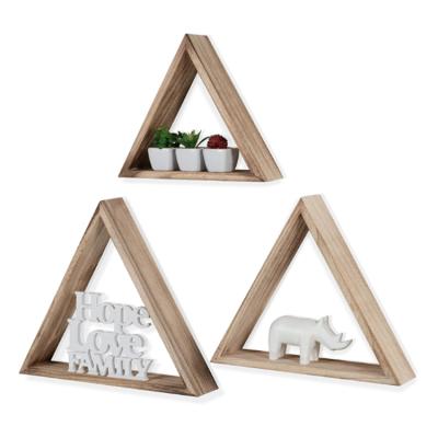 China Rustic Natural Wall Mounted Wooden Shelf Corner Storage Triangle Floating Shelves With Hidden Bracket for sale