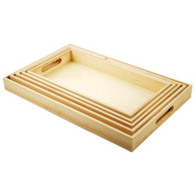 China High Quality Eco-friendly Natural Rectangle Tray Set Wooden Tray For Food Wooden Pallet With Handle Wholesale Wooden Tray for sale