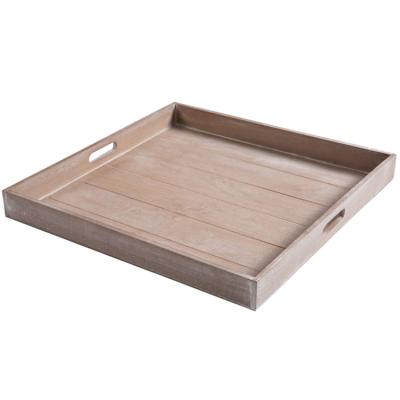 China Eco-Friendly Large Rustic Rustic With Square Wooden Handles Breakfast Carrier Tray For Collection And Storage for sale