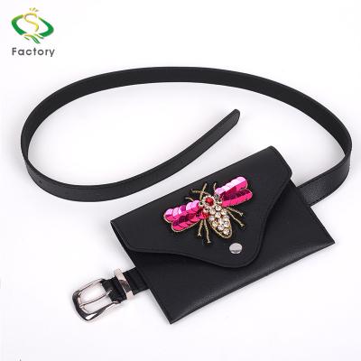 China New Style Water Proof Black Bag With Different Color Fancy Bee PU Waist Bag Leather Belt For Women for sale