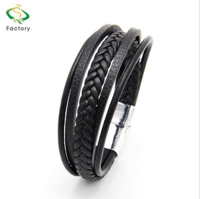 China CLASSIC Retro Handwoven Multi-Layer Men's Accessories National Style Magnetic Buckle Alloy Braided Leather Bracelet for sale