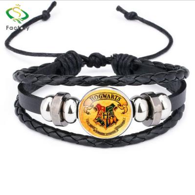 China CLASSIC Hogwarts School of Witchcraft Fashion and Time Badges Gem Bead Cowhide Witchcraft Bracelet for sale