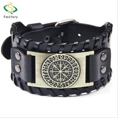 China The Viking Bracelet Retro Compass Man American hot popular punk style wide leather bracelet for sale