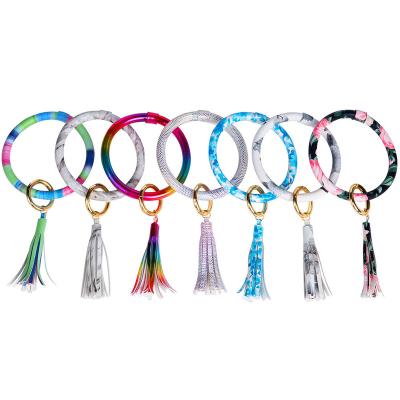 China 2019 Key Chain O Tassel Promotion Gift PU Leather Oversized Wristband Key Ring Accessories Key Chain for sale