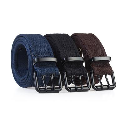 China Military Canvas Woven Belt Men's Double Crotch Buckle Customized Logo Waist Training Belt for sale