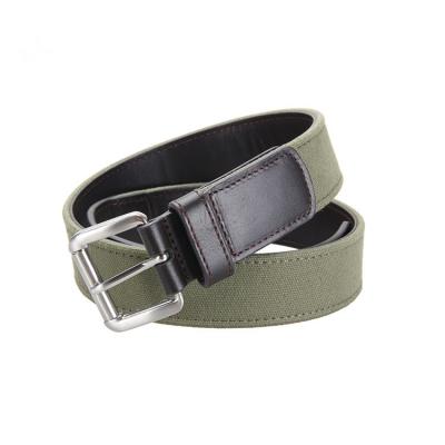 China 100% Genuine Leather Cotton Casual Inlay Belt With Single Prong Buckle for sale