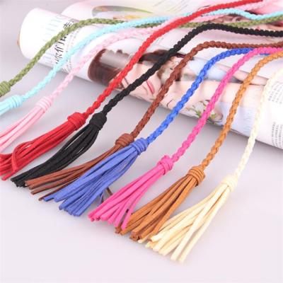 China Casual Fashion Tassel Women Handmade Braided Belts Love Lady Brown Suede Braid Belt For Ladies Dress for sale