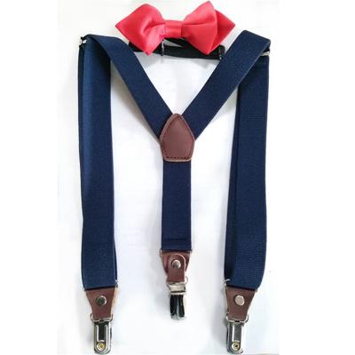 China Braces Adjustable Suspenders Sell New Custom Made Men And Kids Genuine Leather Wholesale Suspender With Bow Tie for sale